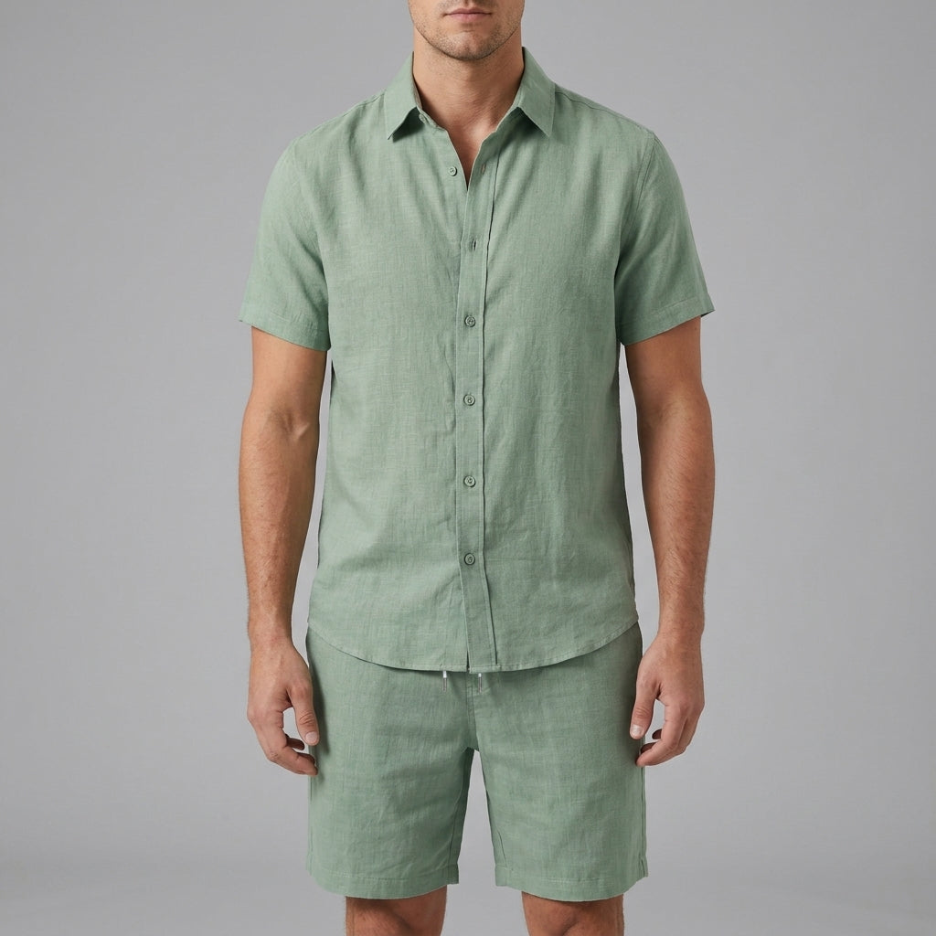Linen Shirt & Shorts Set Men Summer