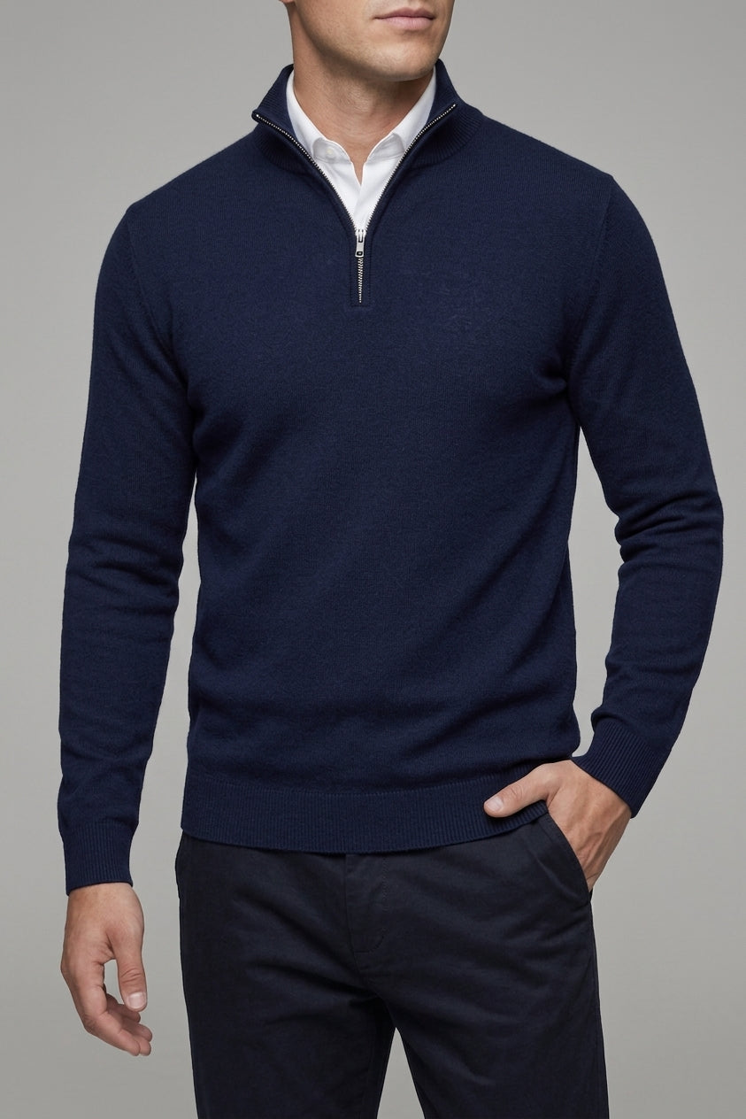 Classic Knit Jumper Men Wool Turtleneck Half Zip
