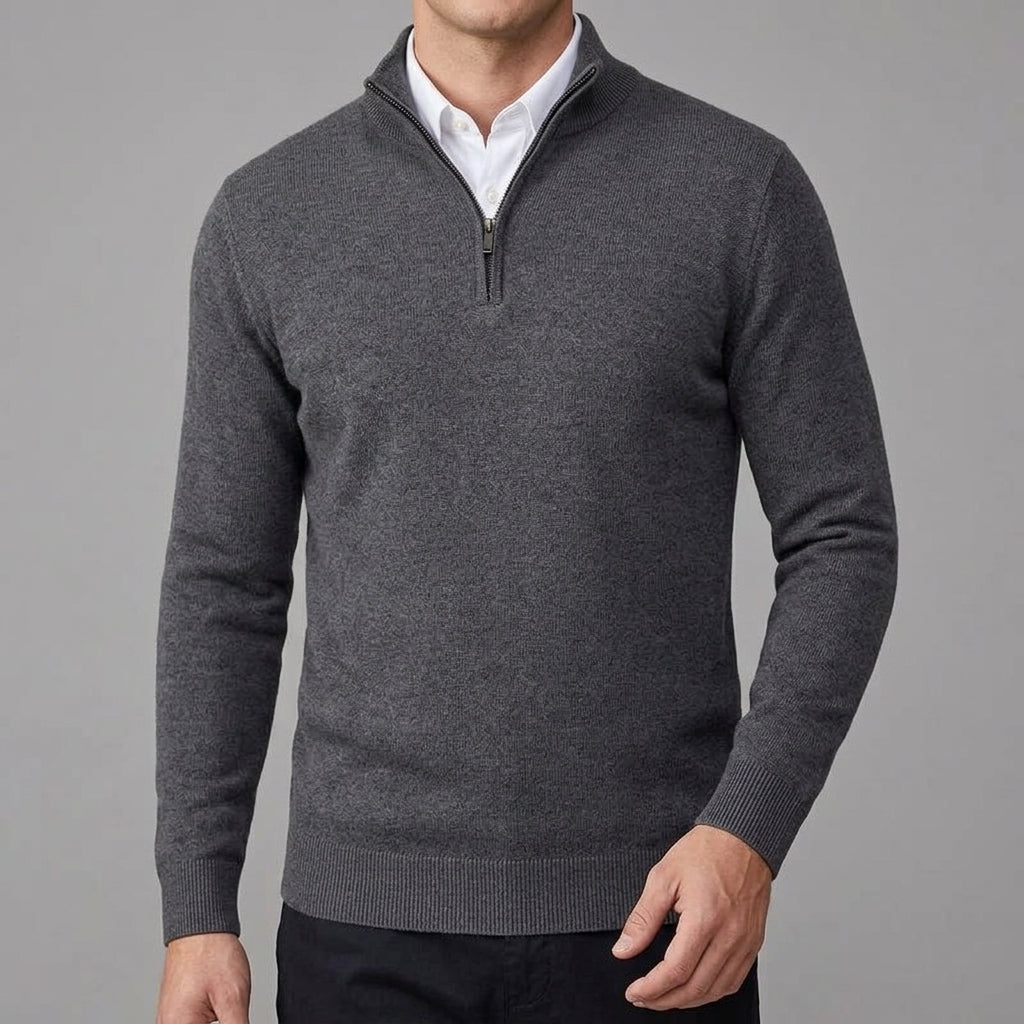 Wool Ribbed Quarter Zip Sweater Men