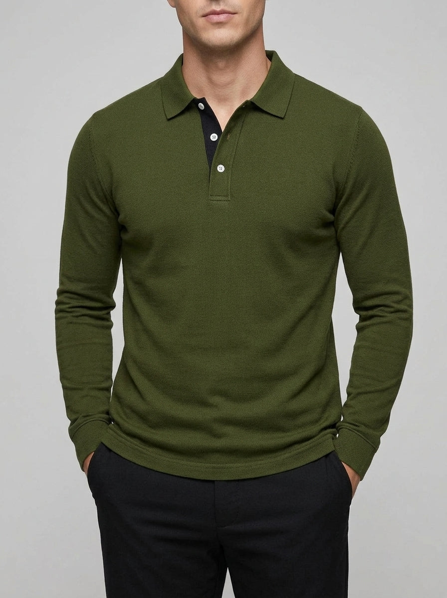 Long Sleeve Polo Shirt Men – Wool Blend