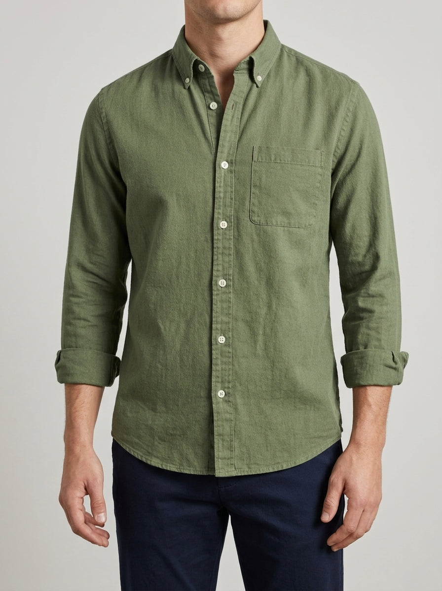 Cotton Button-Down Shirt Men Casual