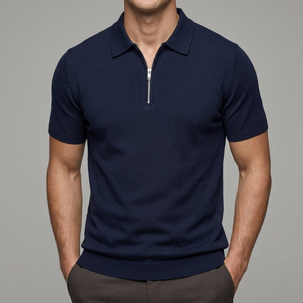 Wool Polo Shirt Men Zippered