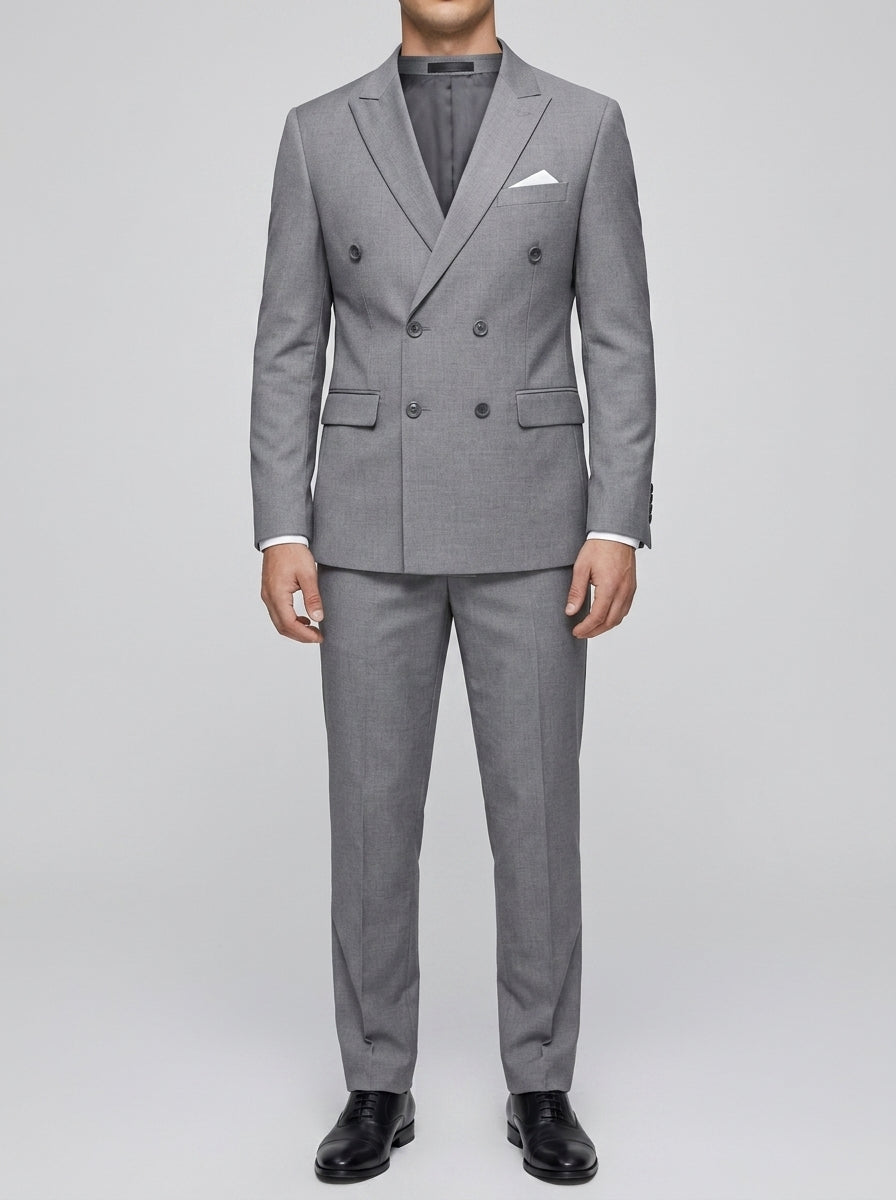 Cotton Blend Double-Breasted Suit Men