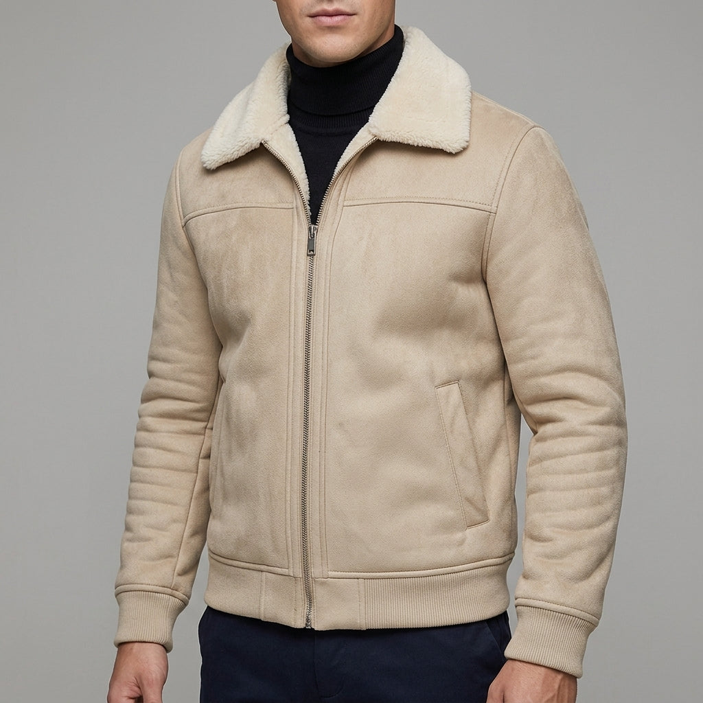 Men's Wool Zip Coat Slim Fit Fur Collar