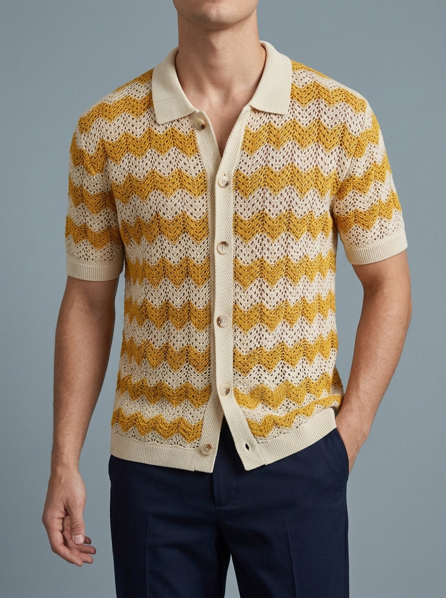 Knit Shirt Men's Crochet Retro Zigzag