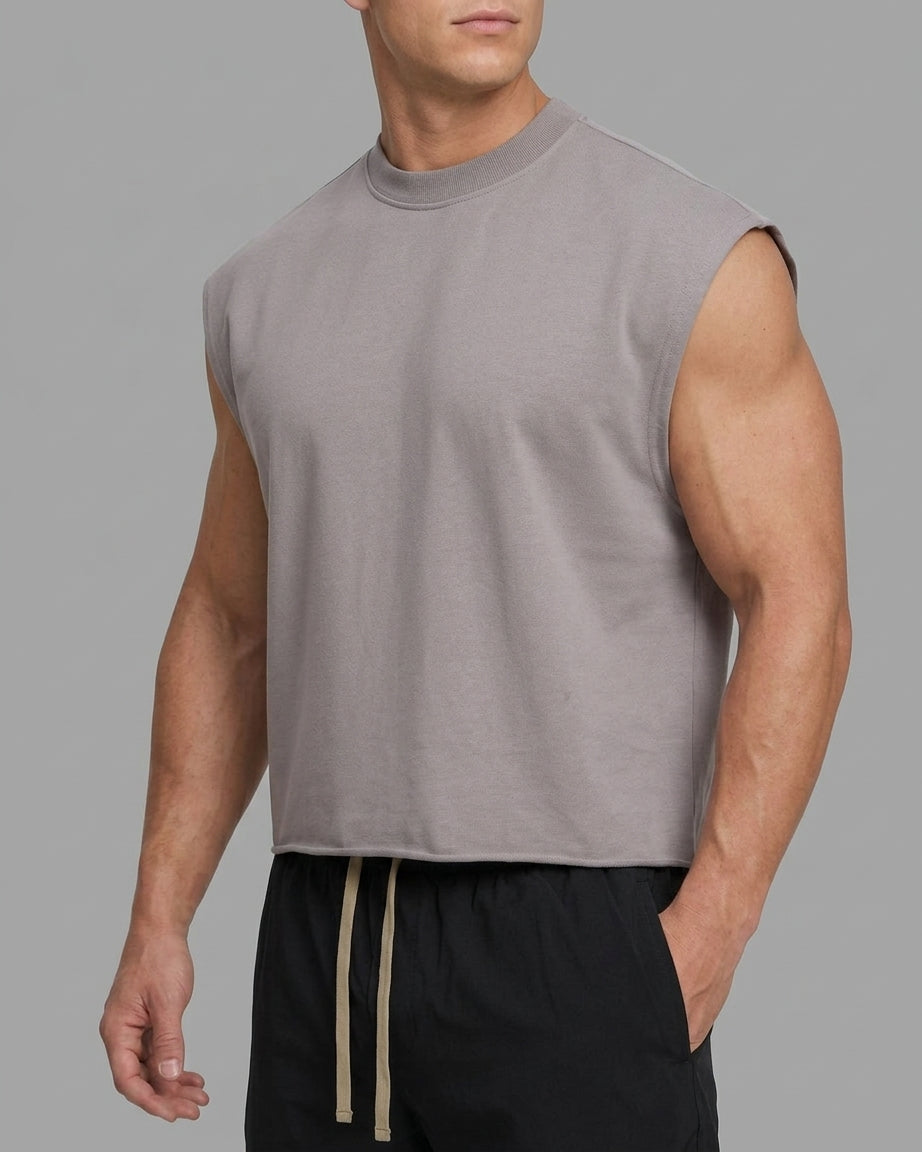French Terry Cropped Tank Top Men Streetwear