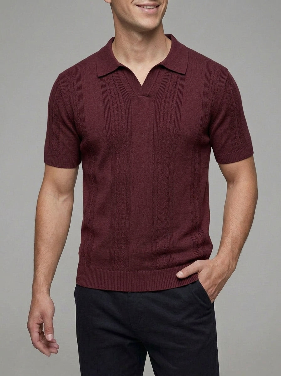 Merino Wool Polo Jumper Men Knitted Shirt