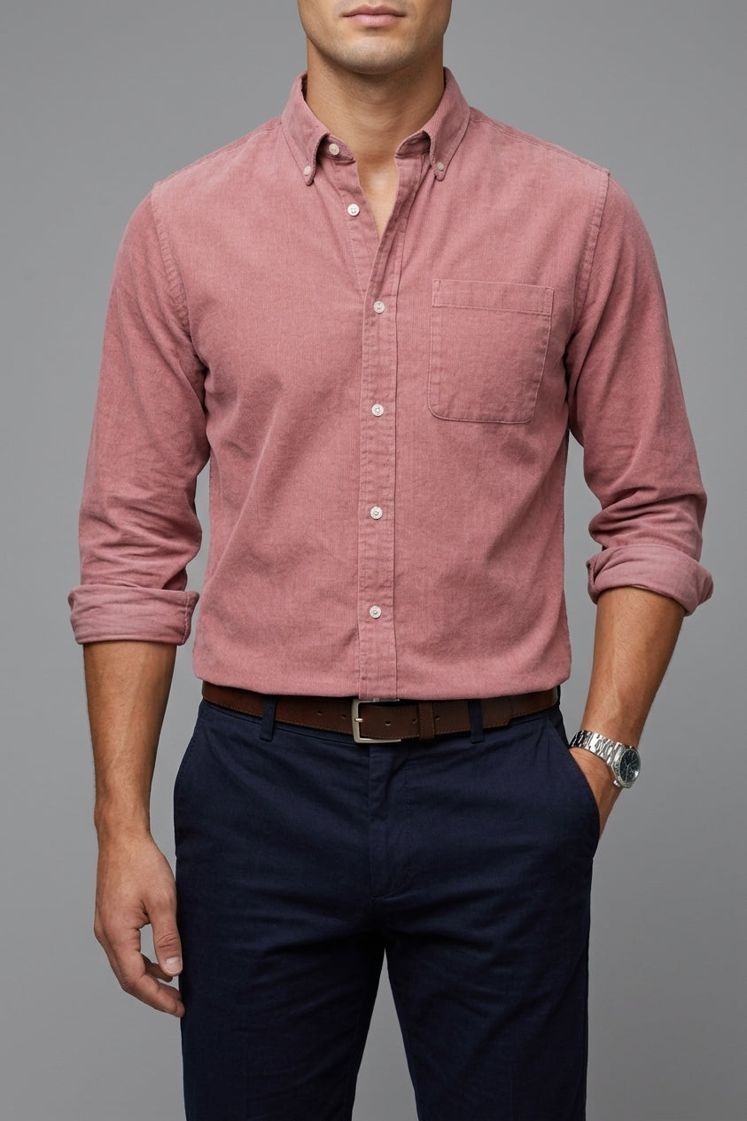 Cotton Button-Down Shirt Men Casual