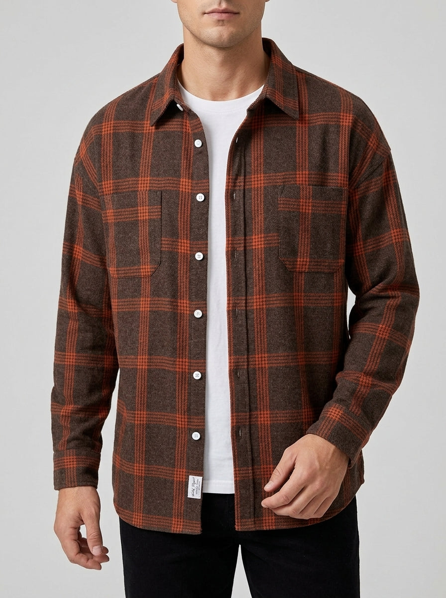 Cotton Plaid Long Sleeve Shirt Men Classic