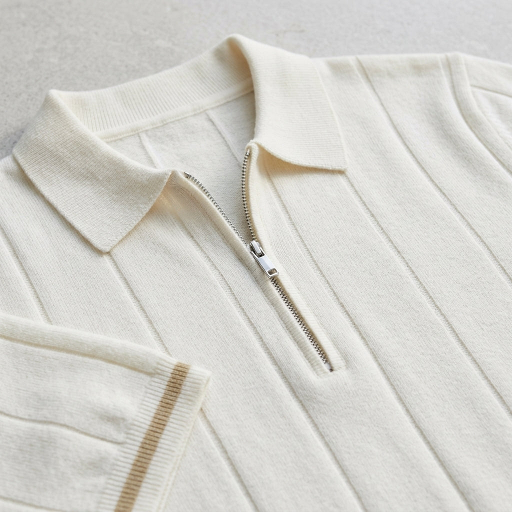 Wool Quarter Zip Polo Shirt Men