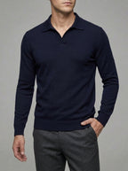 Knit Polo Shirt Men Long Sleeve