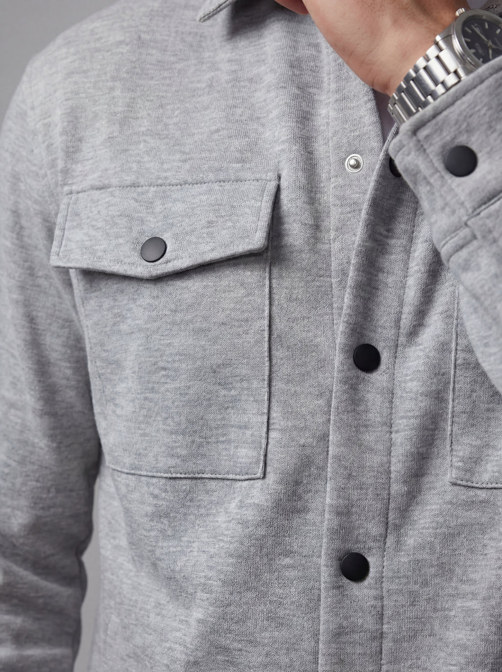 light grey wool jacket close up