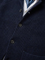 blue wool jacket close up